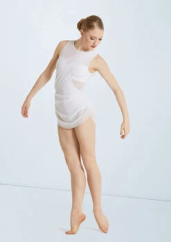 Weissman Asymmetrical Mesh Drape Dress -Dance Costume Store D11450 white 130209 43365.1678890819