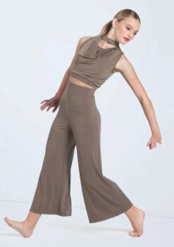 Weissman Matte Jersey Cowl Crop Top -Dance Costume Store MJ13035 mocha MJ12791 mocha 842 76184.1698840484
