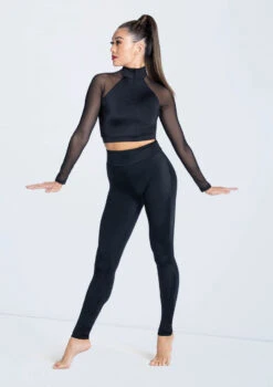 Weissman Zip Front Long Sleeve Crop Top 9 Weissman Zip Front Long Sleeve Crop Top -Dance Costume Store SH13182 SH11069 black 753 30987.1698718742