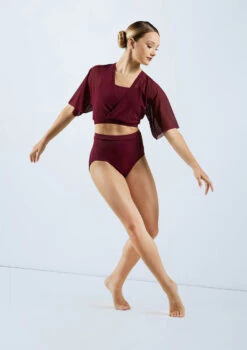 Weissman Flutter Sleeve Cross Crop Top -Dance Costume Store SM11541 blackcherry 163596 02979.1698450587