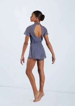 Weissman Mock Neck Power Mesh Romper -Dance Costume Store SM11785 slateblue 6470 17703.1678891654
