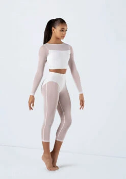 Weissman Long Sleeve Crop Top With Mesh 9 Weissman Long Sleeve Crop Top With Mesh -Dance Costume Store SM13070 white SM12238 white 8234 62448.1698840530