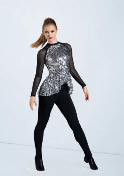 Weissman Ultra Sparkle Peplum Top -Dance Costume Store SQ12731 silver 0016 17646.1678891722