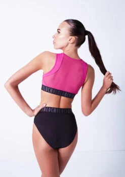 Bloch Remy Zip Front Tank Crop Top -Dance Costume Store blft5010 pink close up back 90108.1678925834