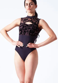 Intermezzo Bella Flocked Keyhole Leotard -Dance Costume Store it31637 black front t 42478.1698711793