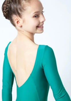 Move Dance Teen Camille Long Sleeve Leotard -Dance Costume Store mol5801 grn close up back 1 04805.1678884473