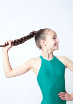 Move Dance Teen Annabelle Zip Up Leotard -Dance Costume Store mol5818 grn close up front 1 42245.1678884491