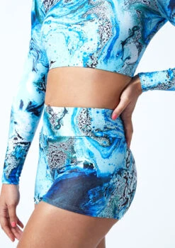 Move Dance Astra High Waisted Shorts - Pacific 9 Move Dance Astra High Waisted Shorts - Pacific -Dance Costume Store mor0909 pac close up front 1 94203.1678884739