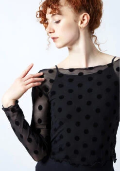 Move Dance Victoria Sheer Mesh Crop Top -Dance Costume Store moz0624 black close up front 1 67193.1690450552