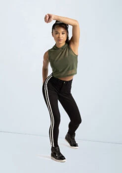 Weissman Sleeveless Cropped Mesh Hoodie -Dance Costume Store wn14540 olive 68 95250.1694563057