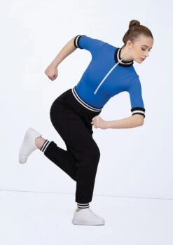 Weissman Zip-Front Striped Trim Leotard -Dance Costume Store wn15522 royal blue 17 76576.1694696011